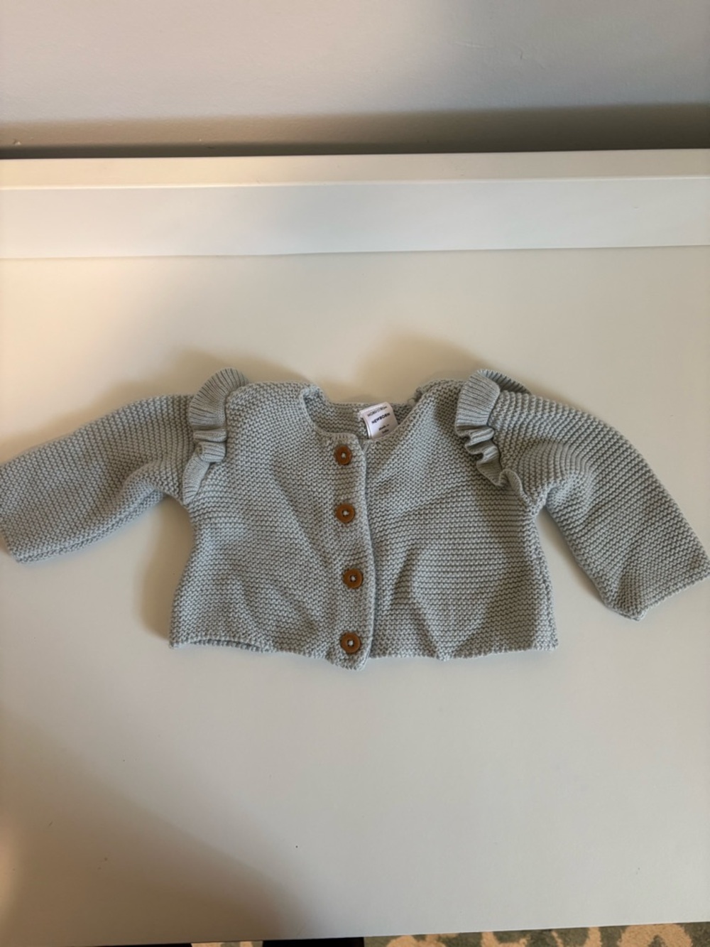 Nordstrom Baby Knit Cardigan Newborn Girl Light Blue Sweater Ruffle Shoulder